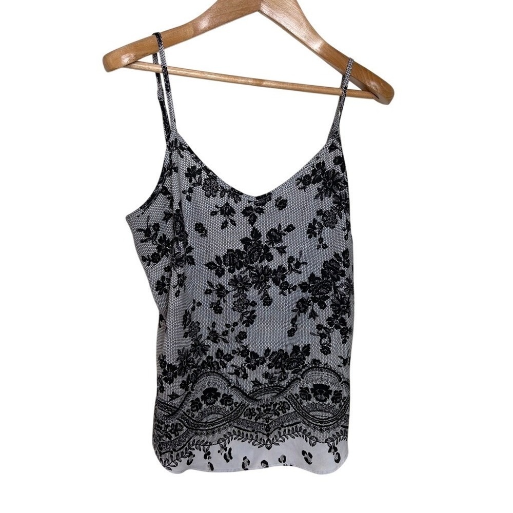 Worthington‎ Womens Black White Floral Lace Print Camisole V-Neck Tank Top Small
